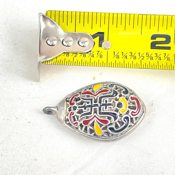 Vintage Chinese Enamel Pendant Silver Tone Double Happiness Symbol Teardrop Char - Picture 6 of 6